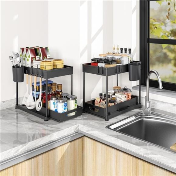 Under Sink Organizers and Storage with Sliding Drawers, Black - Picture 5 of 7